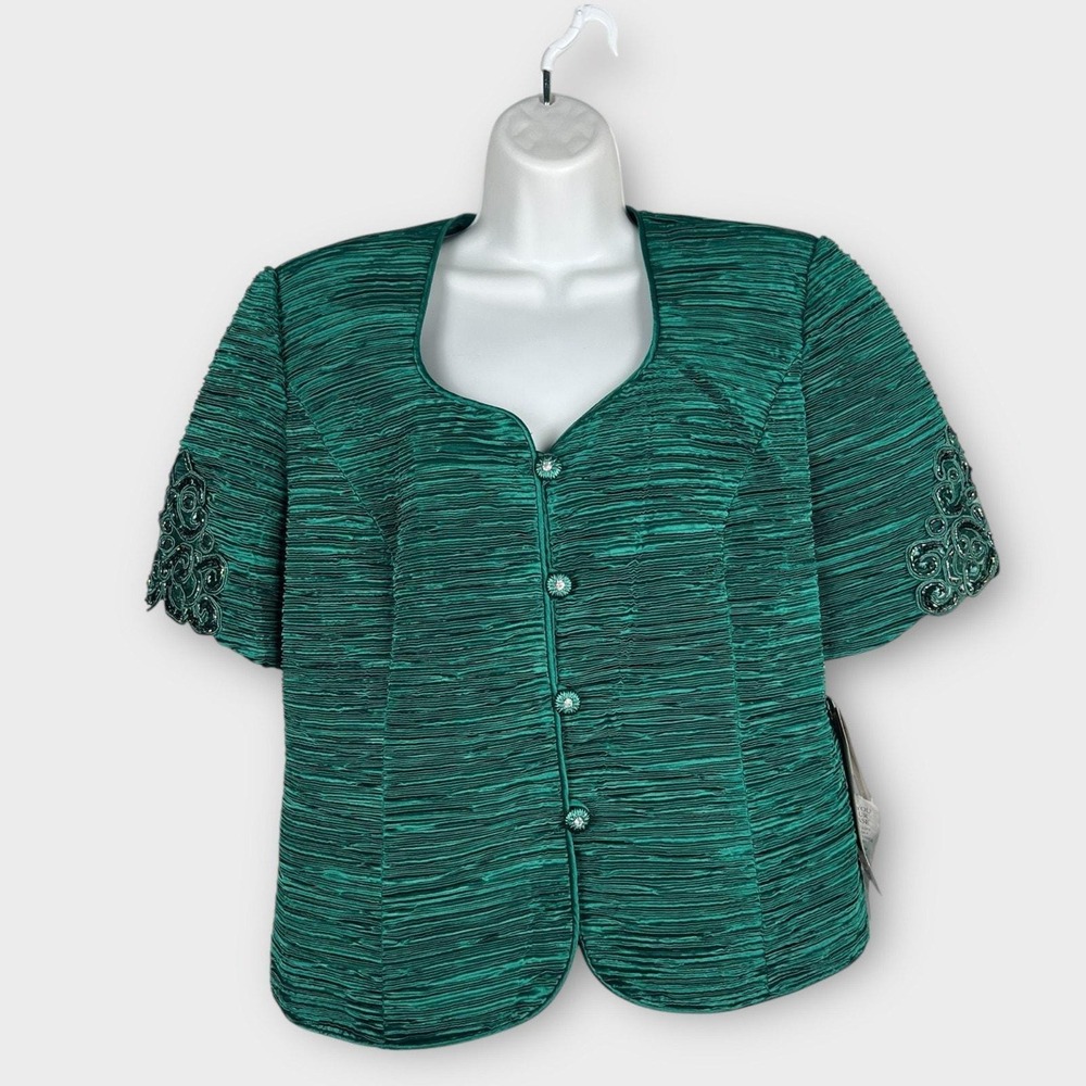 Quiet Luxury NWT Green Textured Sequin Evening Jacket Plus Size 18 Karen Miller